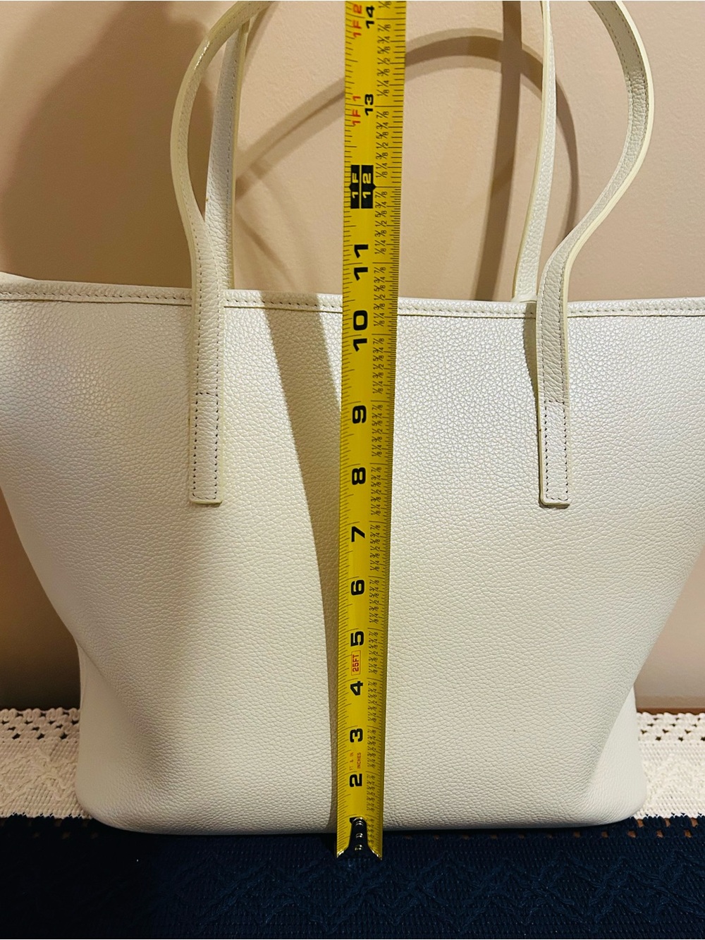 Women’s White Perforated Tote Bag with Charm - Picture 4 of 10